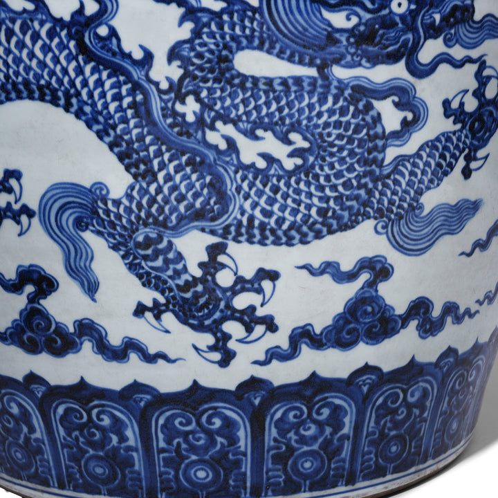 Detail From Large Blue & White Porcelain Planter - Dragon | Indigo Antiques