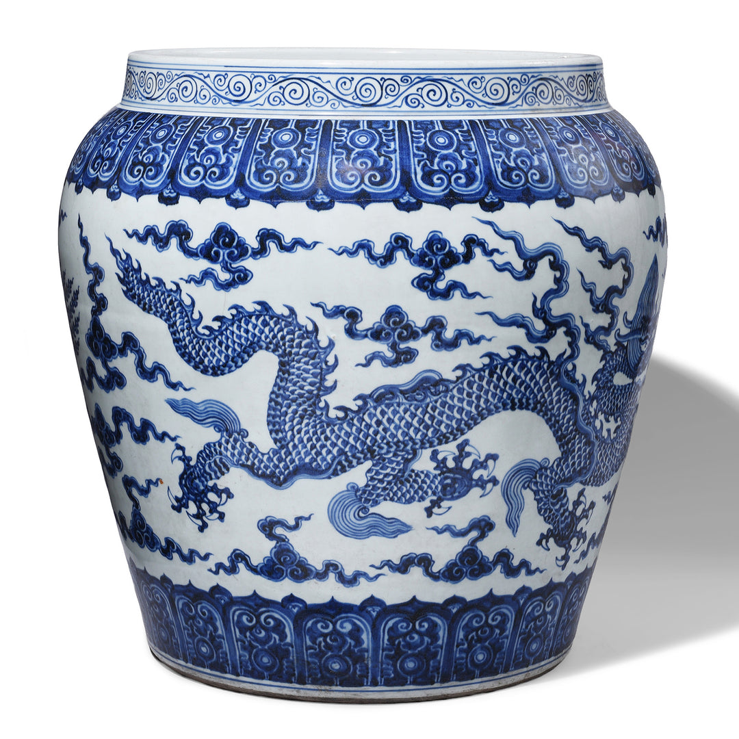 Back Of Large Blue & White Porcelain Planter - Dragon | Indigo Antiques