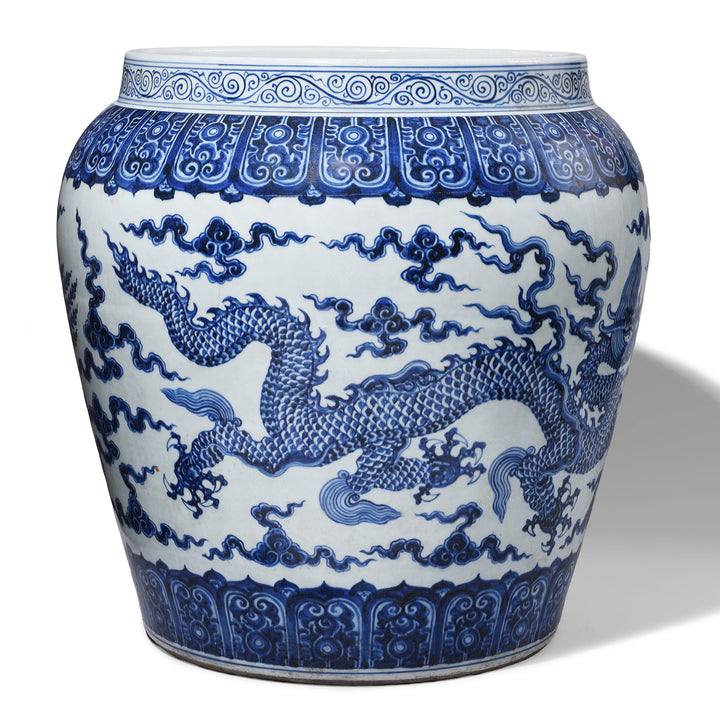 Back Of Large Blue & White Porcelain Planter - Dragon | Indigo Antiques
