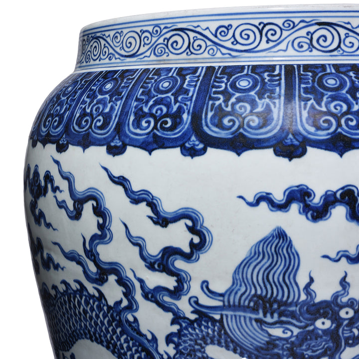 Detail From Large Blue & White Porcelain Planter - Dragon | Indigo Antiques