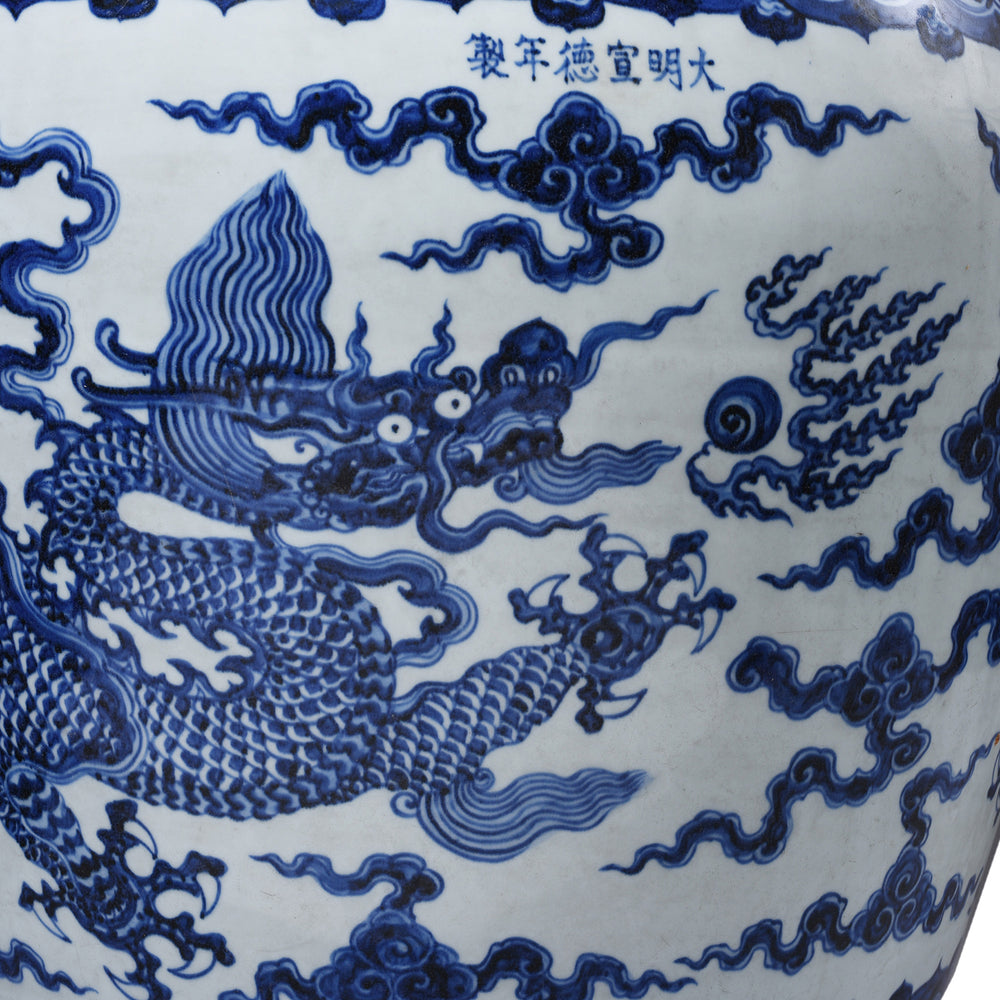 Dragon Detail From Large Blue & White Porcelain Planter - Dragon | Indigo Antiques