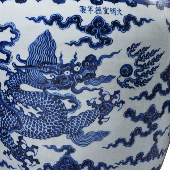 Dragon Detail From Large Blue & White Porcelain Planter - Dragon | Indigo Antiques