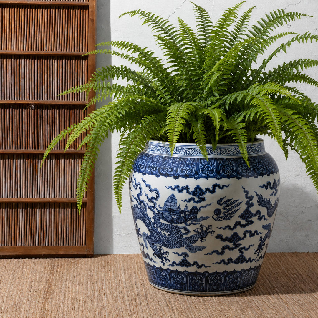 Large Blue & White Porcelain Planter - Dragon | Indigo 