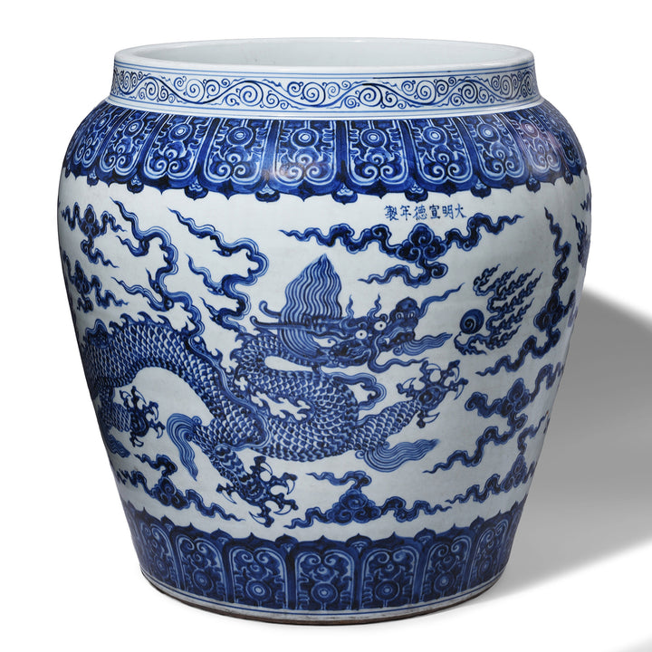 Large Blue & White Porcelain Planter - Dragon | Indigo Antiques