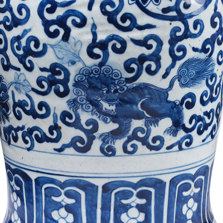 Snow Lion Detail From Blue & White Porcelain Temple Jar - Snow Lion