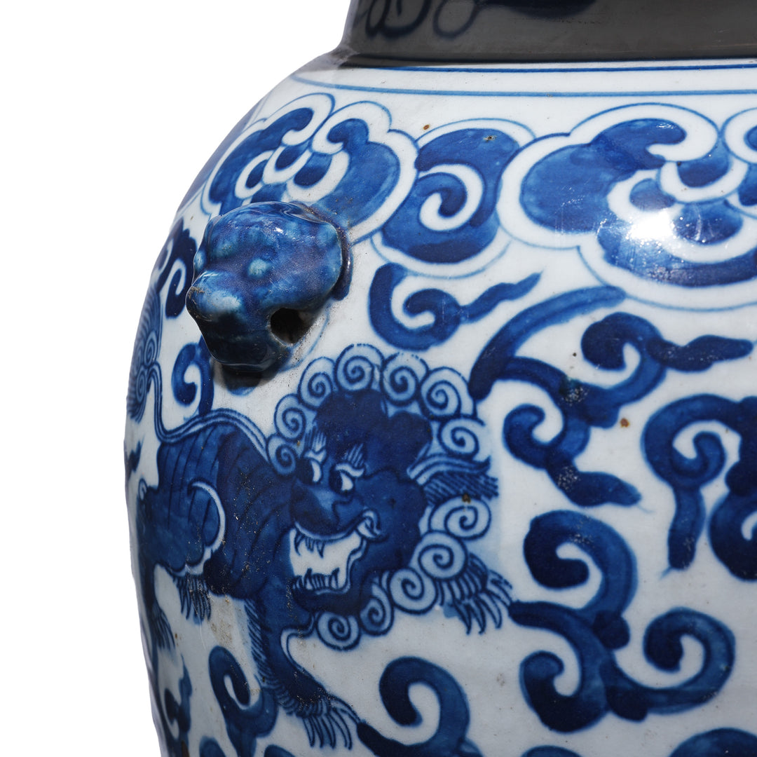 Detail From Blue & White Porcelain Temple Jar - Snow Lion