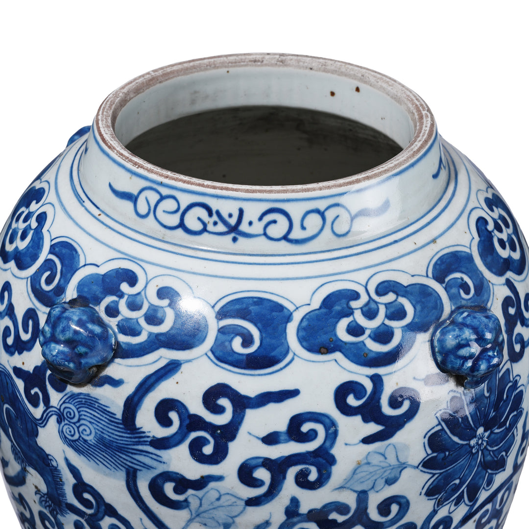 Rim Detail From Blue & White Porcelain Temple Jar - Snow Lion