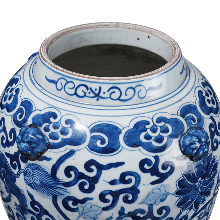Rim Detail From Blue & White Porcelain Temple Jar - Snow Lion