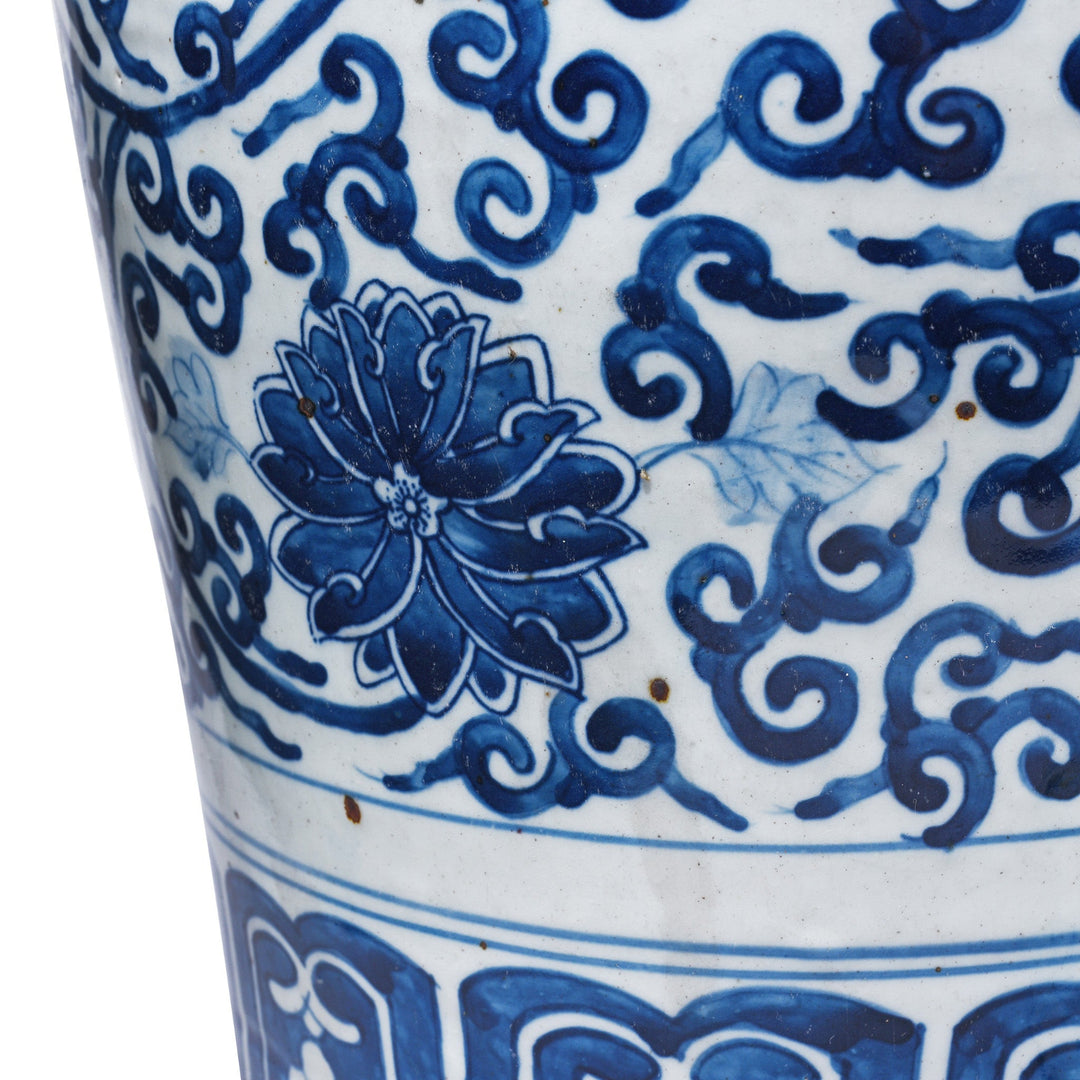 Floral Design Detail From Blue & White Porcelain Temple Jar - Snow Lion