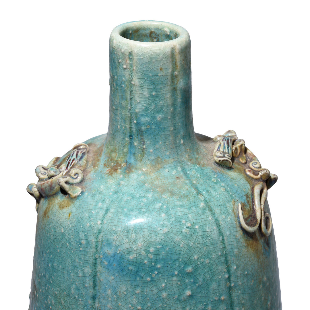Rim Detail From Chinese Green Yaobian Glaze Lizard Vase | Indigo Antiques