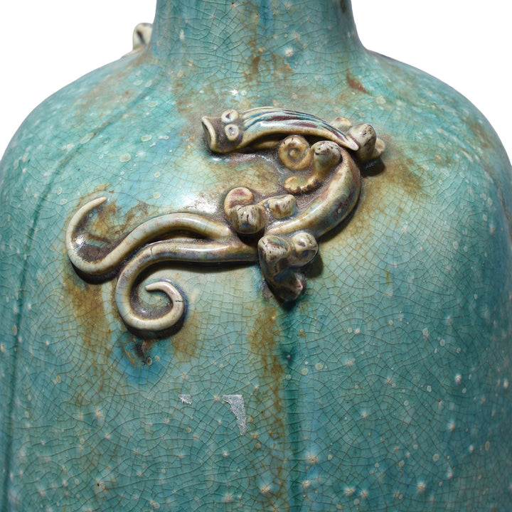 Lizard Detail From Chinese Green Yaobian Glaze Lizard Vase | Indigo Antiques