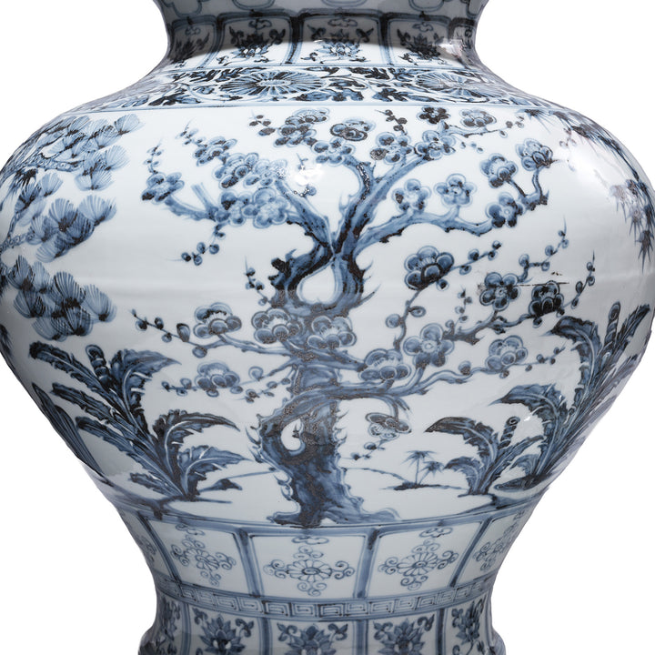 Design Detail From Blue & White Porcelain Frilled Temple Jar With Lid | Indigo Antiques