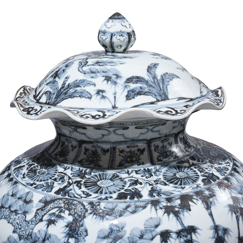 Lid Detail From Blue & White Porcelain Frilled Temple Jar With Lid | Indigo Antiques