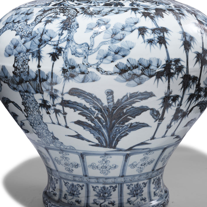 Design Detail From Blue & White Porcelain Frilled Temple Jar With Lid | Indigo Antiques