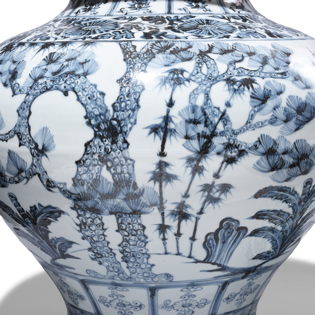 Design Detail From Blue & White Porcelain Frilled Temple Jar With Lid | Indigo Antiques