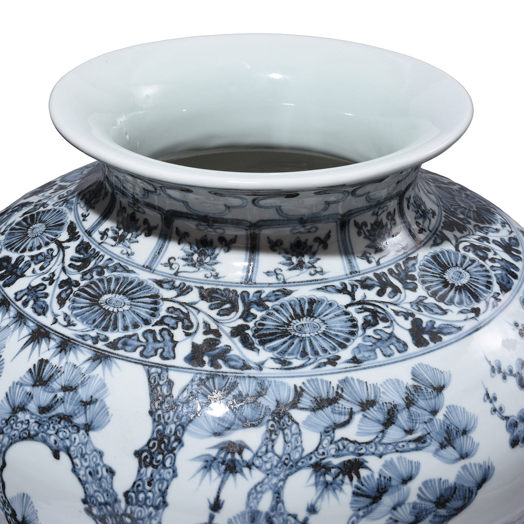 Rim Detail From Blue & White Porcelain Frilled Temple Jar With Lid | Indigo Antiques