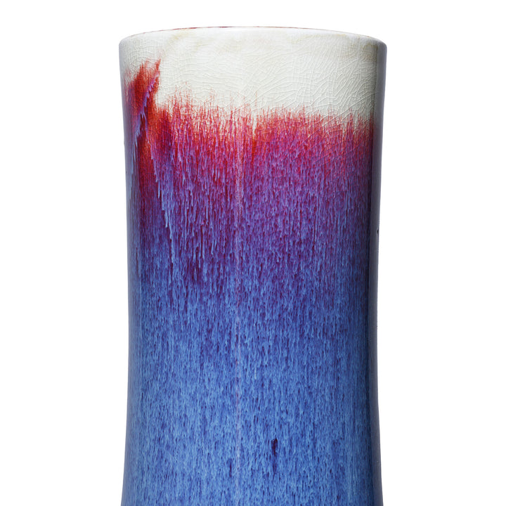 Rim Detail From Large handcrafted purple yaobian flambé porcelain bottle vase from Jingdezhen with kiln-transmuted glaze in deep violet, lavender and crimson tones | Indigo Antiques