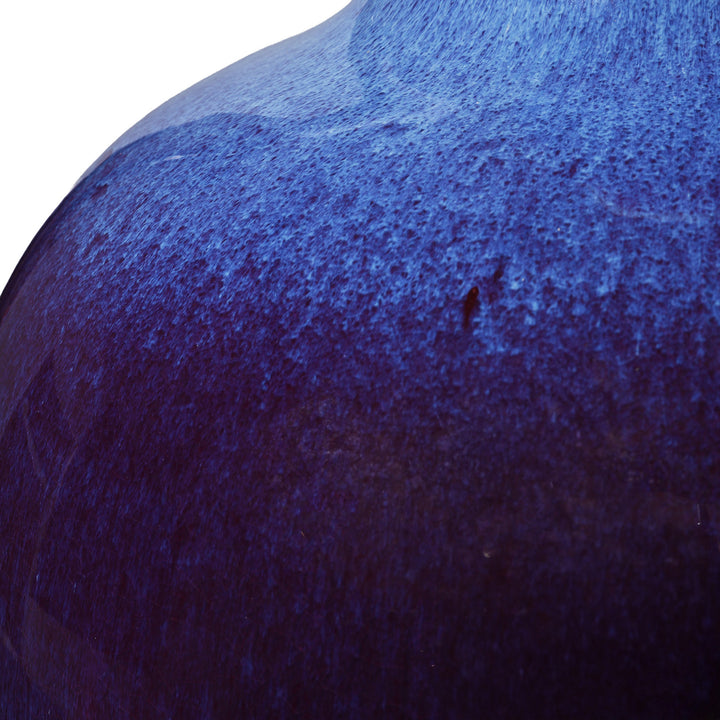 Glaze Detail From Large handcrafted purple yaobian flambé porcelain bottle vase from Jingdezhen with kiln-transmuted glaze in deep violet, lavender and crimson tones | Indigo Antiques
