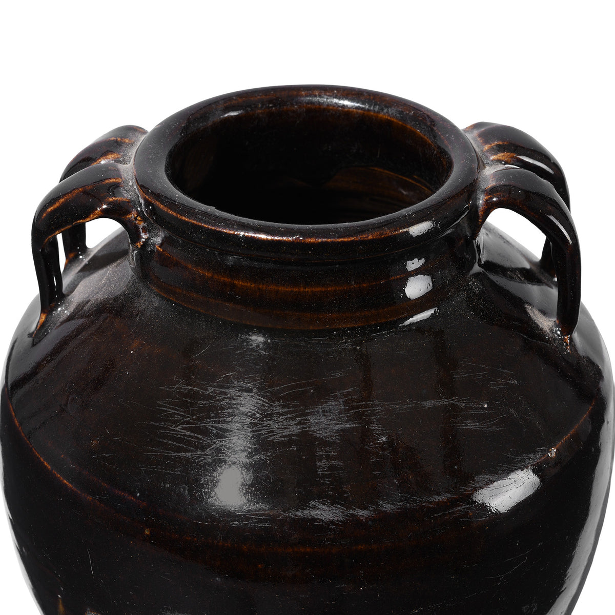 Rim Detail From Antique Black Glazed Chinese Stoneware Rice Storage Jar | Indigo Antiques