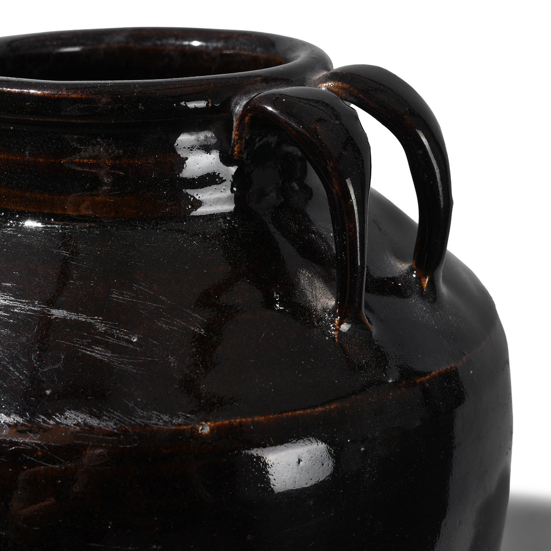 Handles Detail FromAntique Black Glazed Chinese Stoneware Rice Storage Jar | Indigo Antiques