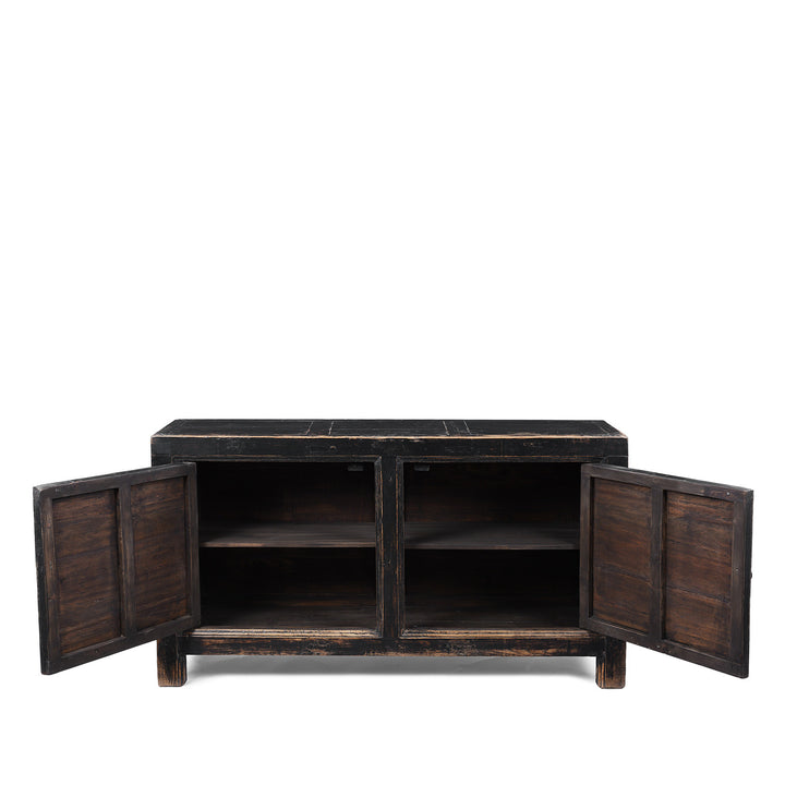Open Doors Detail From Antique Chinese Black Lacquer Sideboard | Indigo Antiques