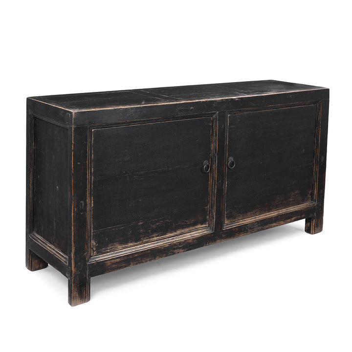 Angled View Of Antique Chinese Black Lacquer Sideboard | Indigo Antiques