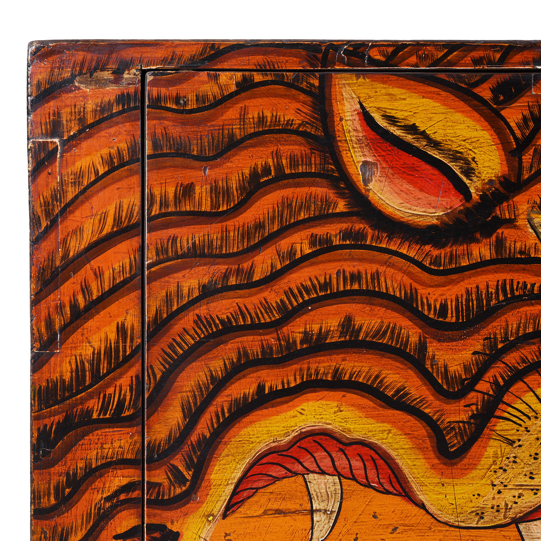 Corner Detail From Antique Chinese Painted Tiger Cabinet | Indigo Antiques