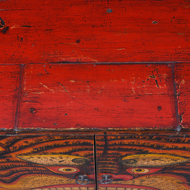 Surface Detail From Antique Chinese Painted Tiger Cabinet | Indigo Antiques