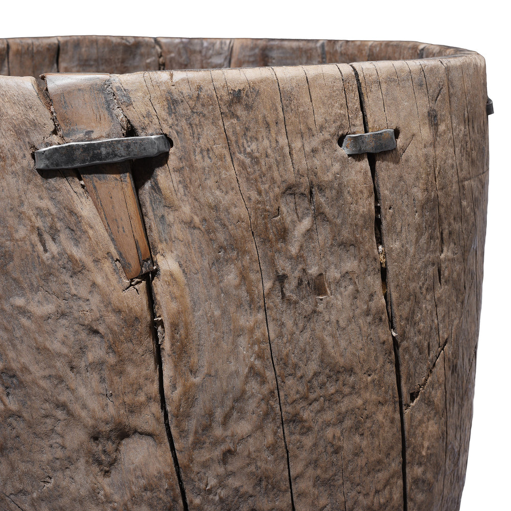 Corner Detail From Antique Chinese Oak Pepper Mortar | Indigo Antiques