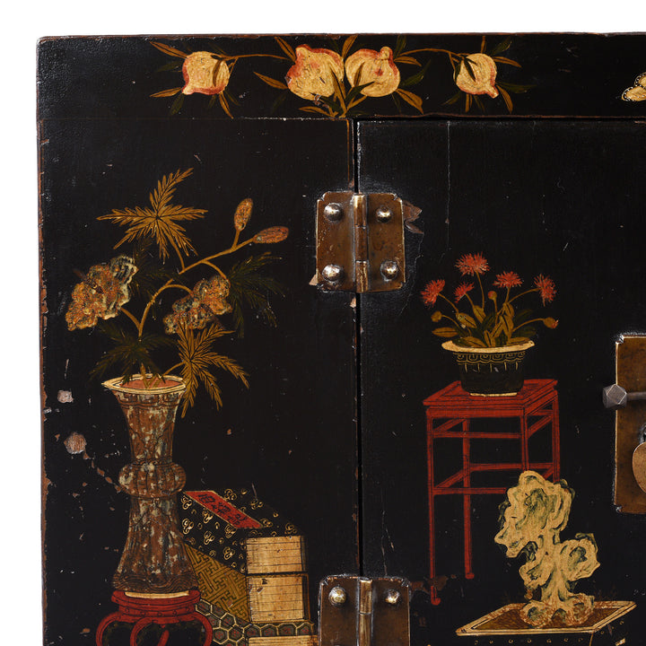 Corner Detail From Option 1 Antique Chinese Black Lacquer Kang Cabinet | Indigo Antiques