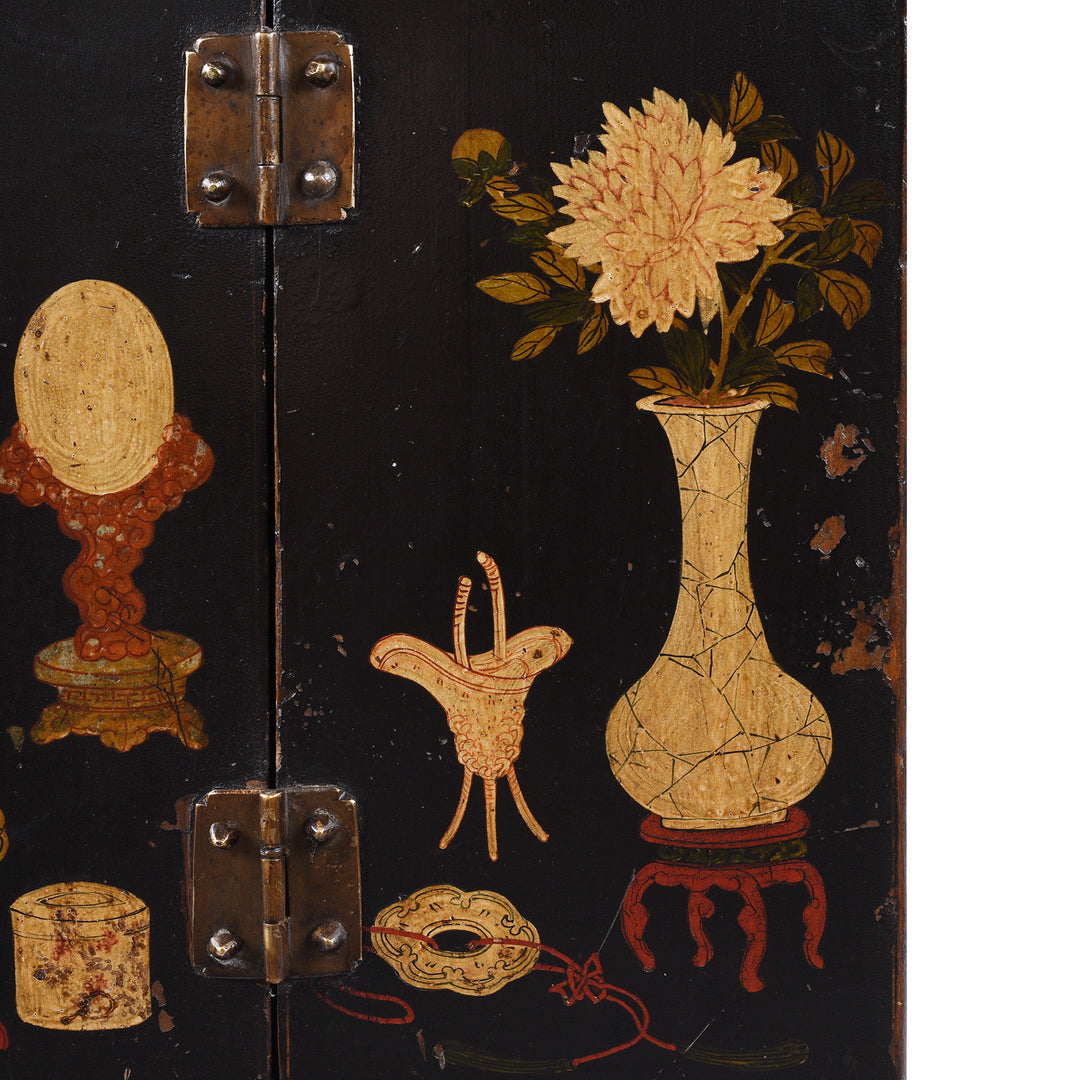 Paintwork Detail From Option 1 Antique Chinese Black Lacquer Kang Cabinet | Indigo Antiques