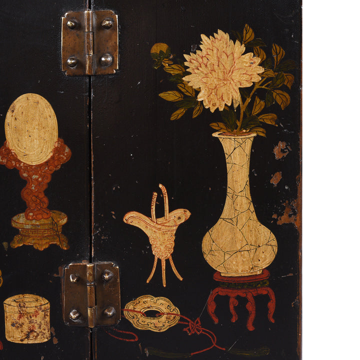 Paintwork Detail From Option 1 Antique Chinese Black Lacquer Kang Cabinet | Indigo Antiques