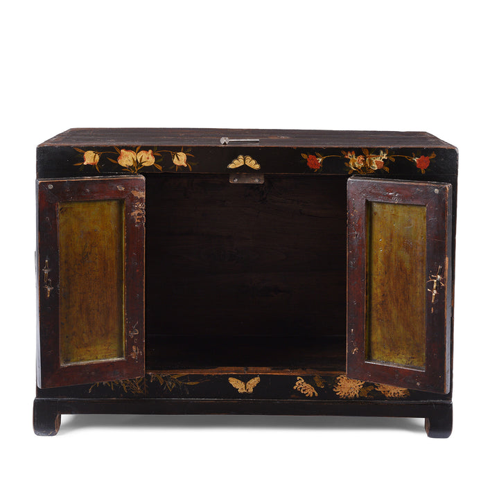 Open Doors View Of Option 1 Antique Chinese Black Lacquer Kang Cabinet | Indigo Antiques