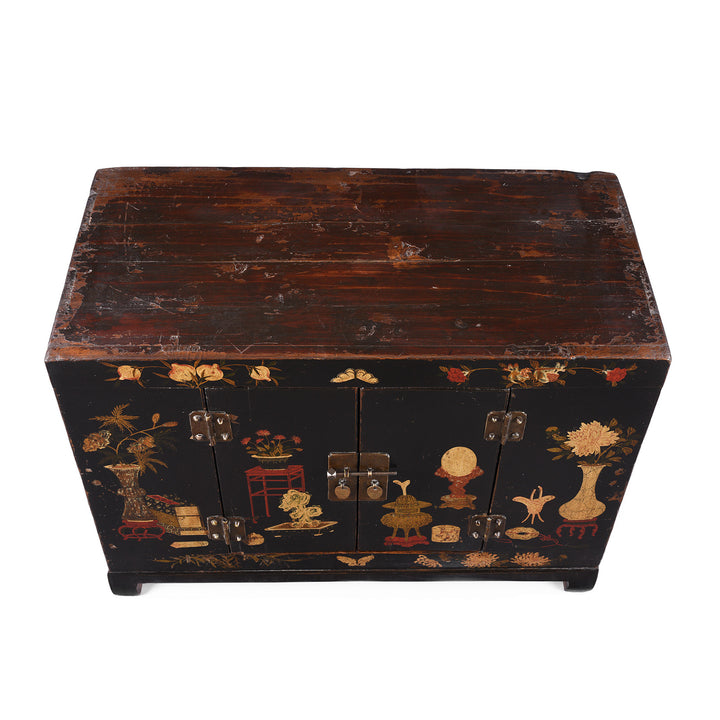 Top Down View Of Option 1 Antique Chinese Black Lacquer Kang Cabinet | Indigo Antiques