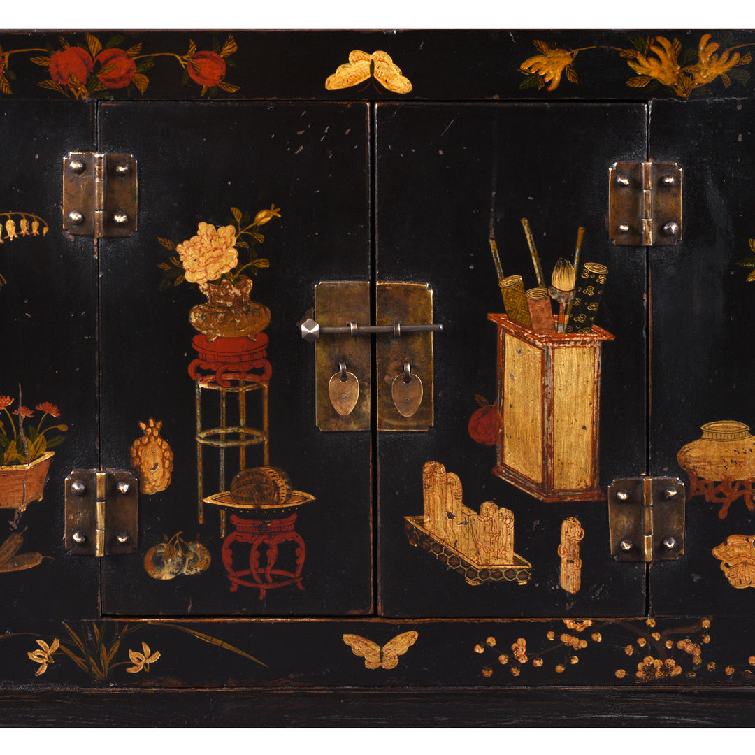 Doors Detail From Option 2 Antique Chinese Black Lacquer Kang Cabinet | Indigo Antiques