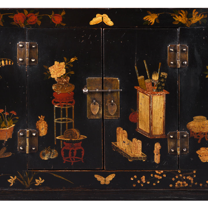 Doors Detail From Option 2 Antique Chinese Black Lacquer Kang Cabinet | Indigo Antiques
