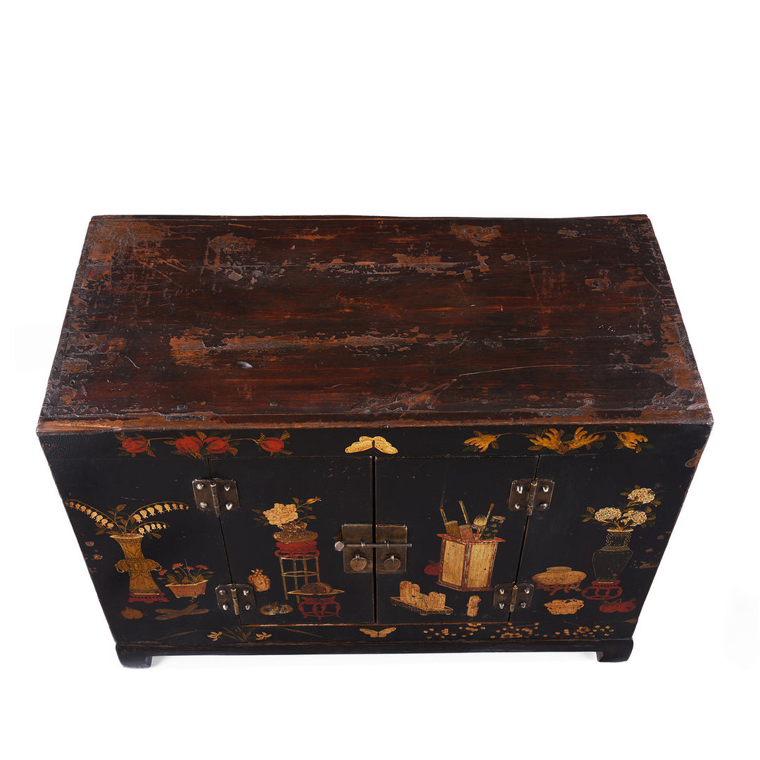 Top Down View Of Option 2 Antique Chinese Black Lacquer Kang Cabinet | Indigo Antiques