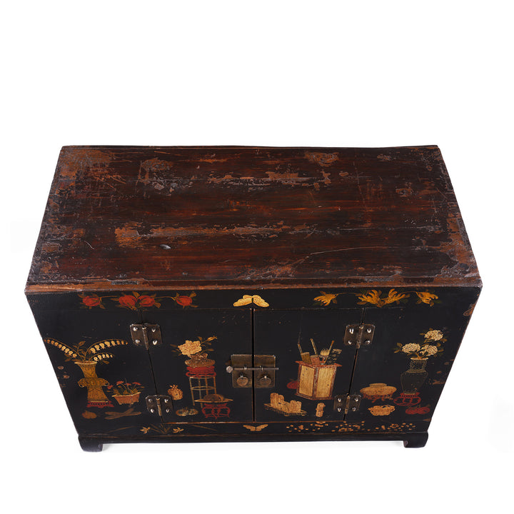 Top Down View Of Option 2 Antique Chinese Black Lacquer Kang Cabinet | Indigo Antiques