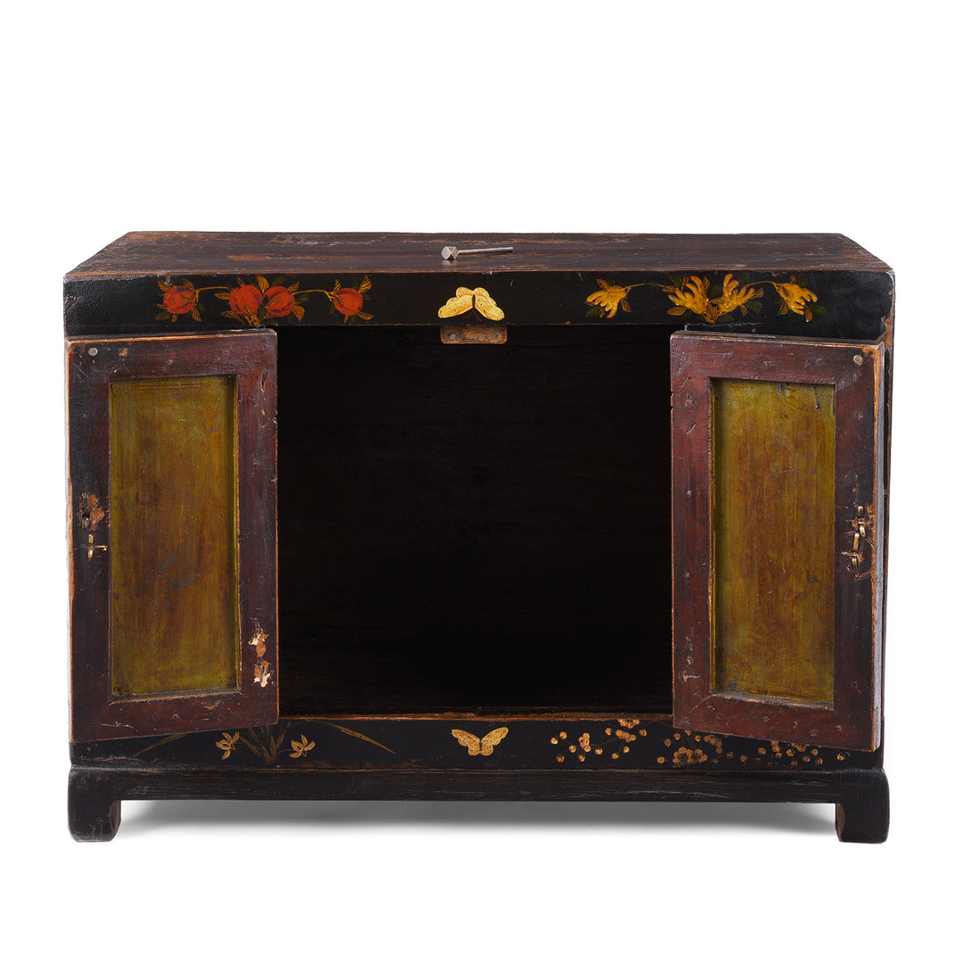 Open Doors View of Option 2 Antique Chinese Black Lacquer Kang Cabinet | Indigo Antiques