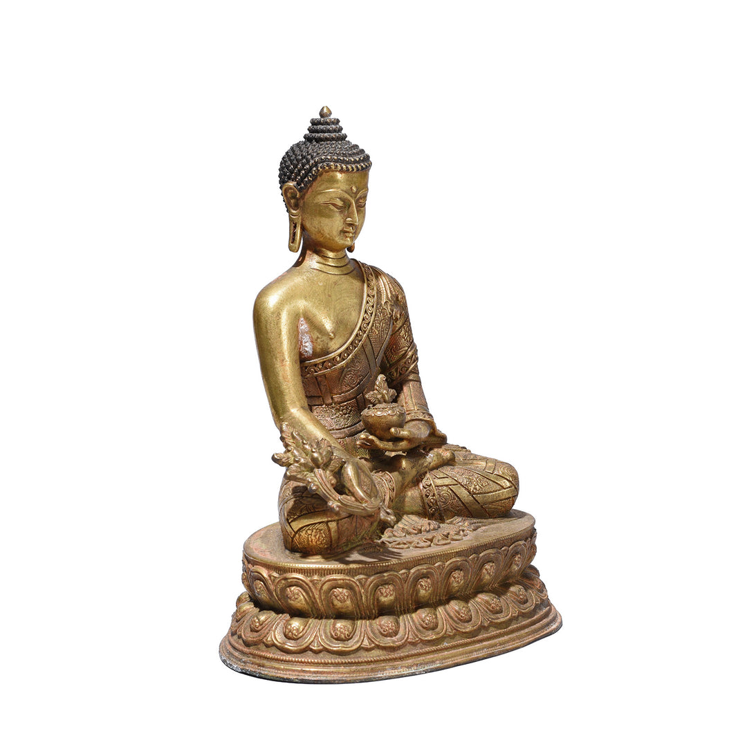 Angled View Of Small Brass Buddha Varada Mudra | Indigo Antiques
