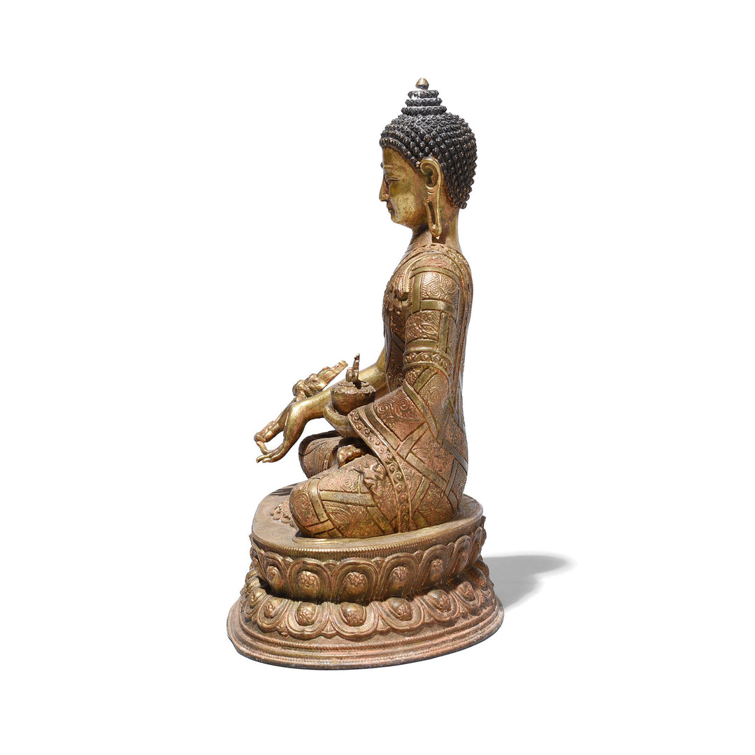 Side View Of Small Brass Buddha Varada Mudra | Indigo Antiques