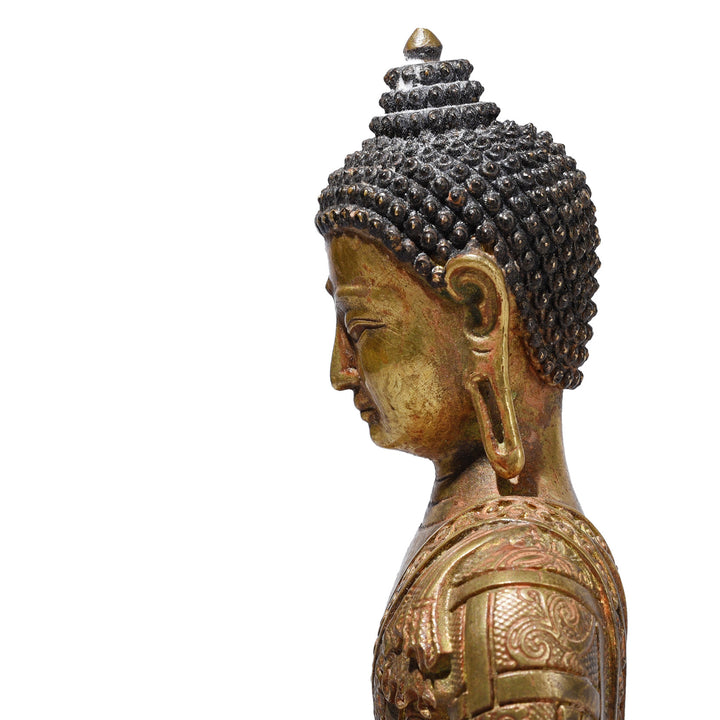 Detail From Small Brass Buddha Varada Mudra | Indigo Antiques