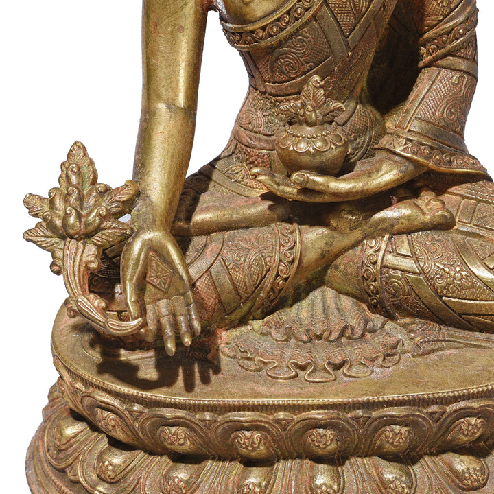 Detail From Small Brass Buddha Varada Mudra | Indigo Antiques