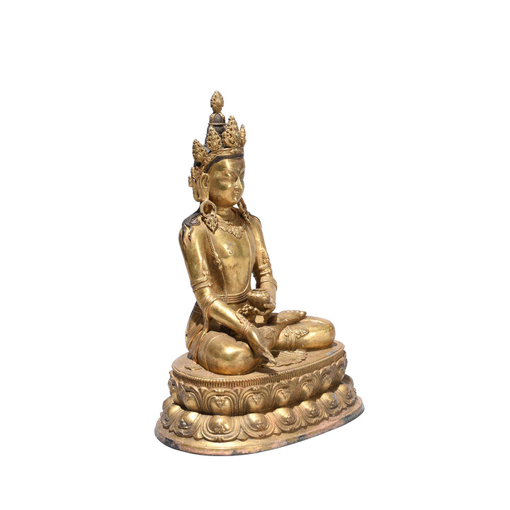 Angled VIew Of Small Brass Avalokitesvara | Indigo Antiques