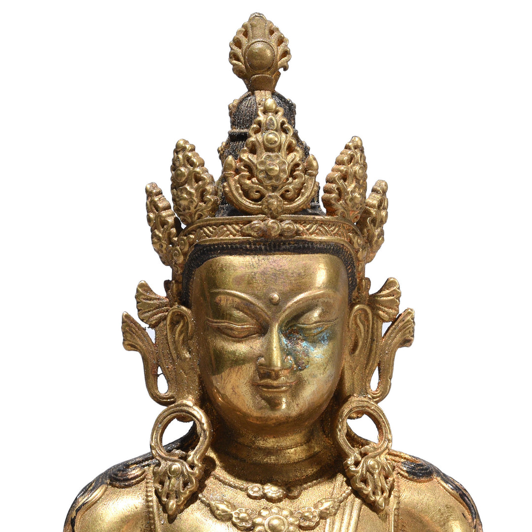 Face Detail From Small Brass Avalokitesvara | Indigo Antiques