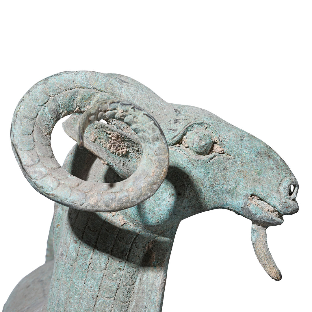 Profile Detail From Reproduction Verdigris Bronze Han Dynasty Style Ram | Indigo Antiques