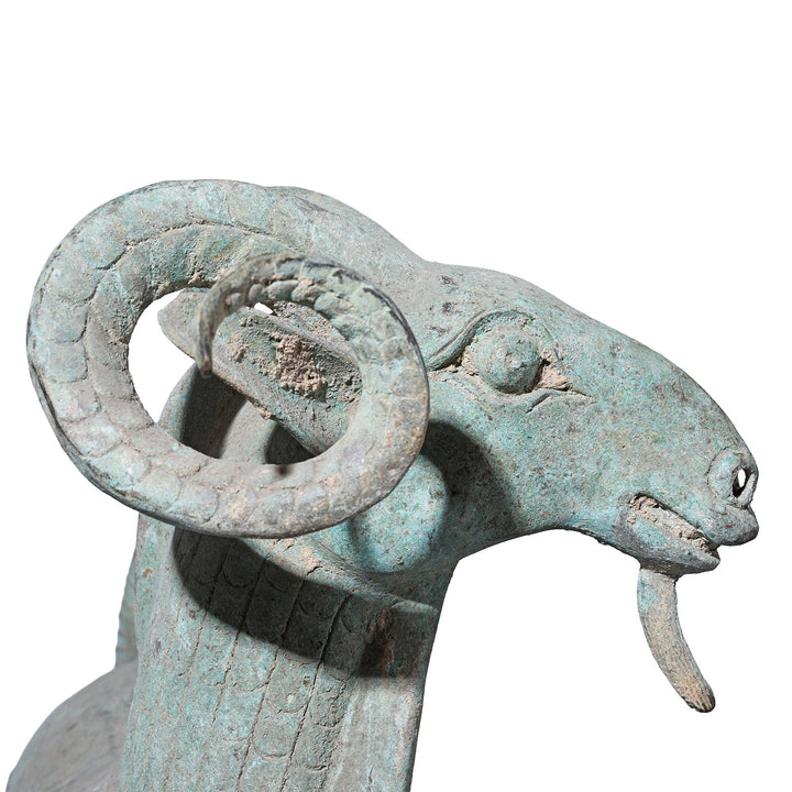 Profile Detail From Reproduction Verdigris Bronze Han Dynasty Style Ram | Indigo Antiques