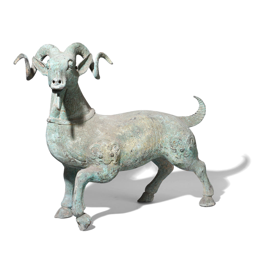 Reproduction Verdigris Bronze Han Dynasty Style Ram | Indigo Antiques