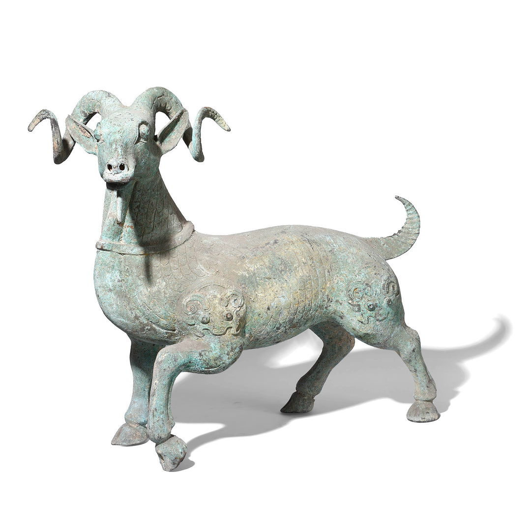 Reproduction Verdigris Bronze Han Dynasty Style Ram | Indigo Antiques