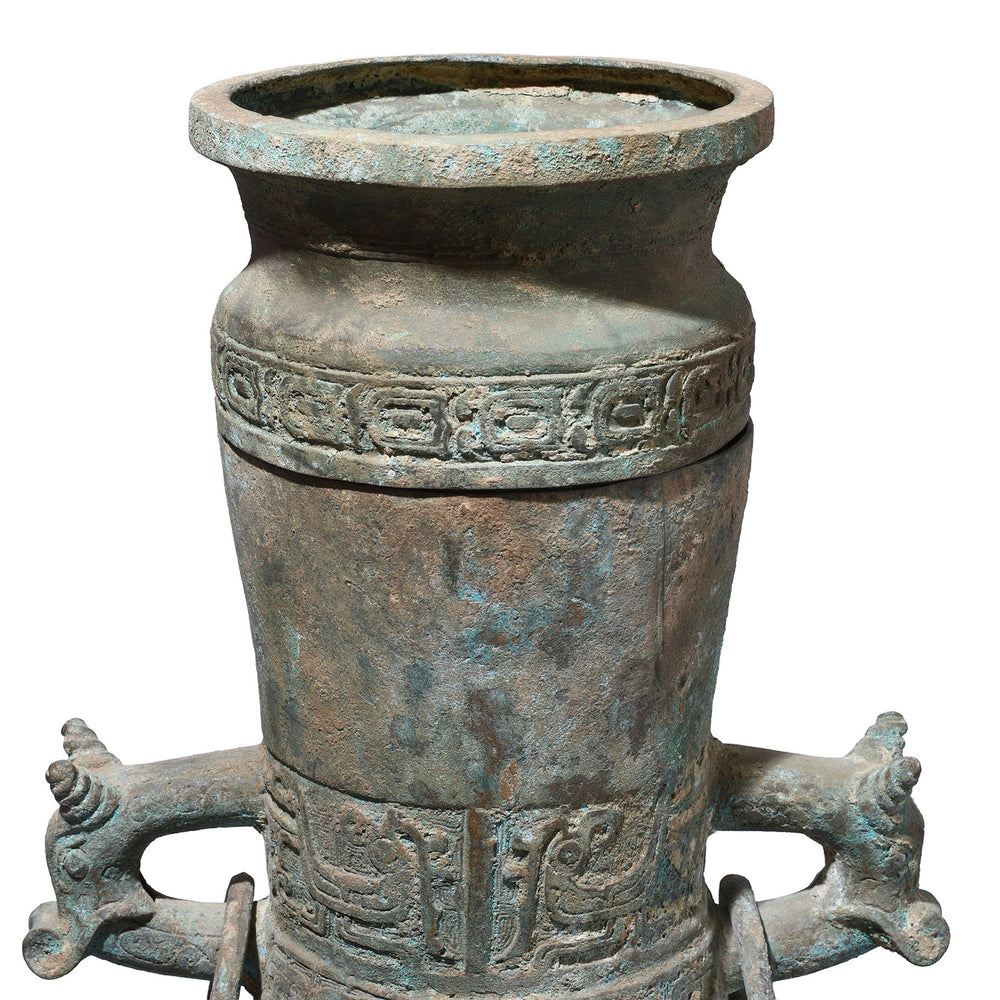 Rim Detail From Chinese Verdigris Bronze Xi Zhou Dynasty Style Urn | Indigo Antiques
